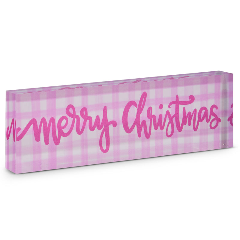 Gingham Merry Christmas Acrylic Block 10" | Pink