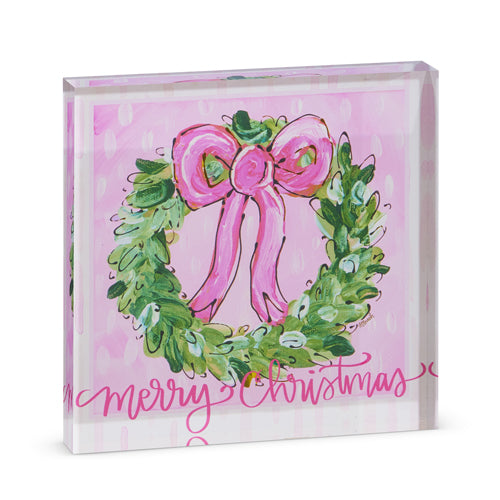 Merry Christmas Wreath Acrylic Block, 8"