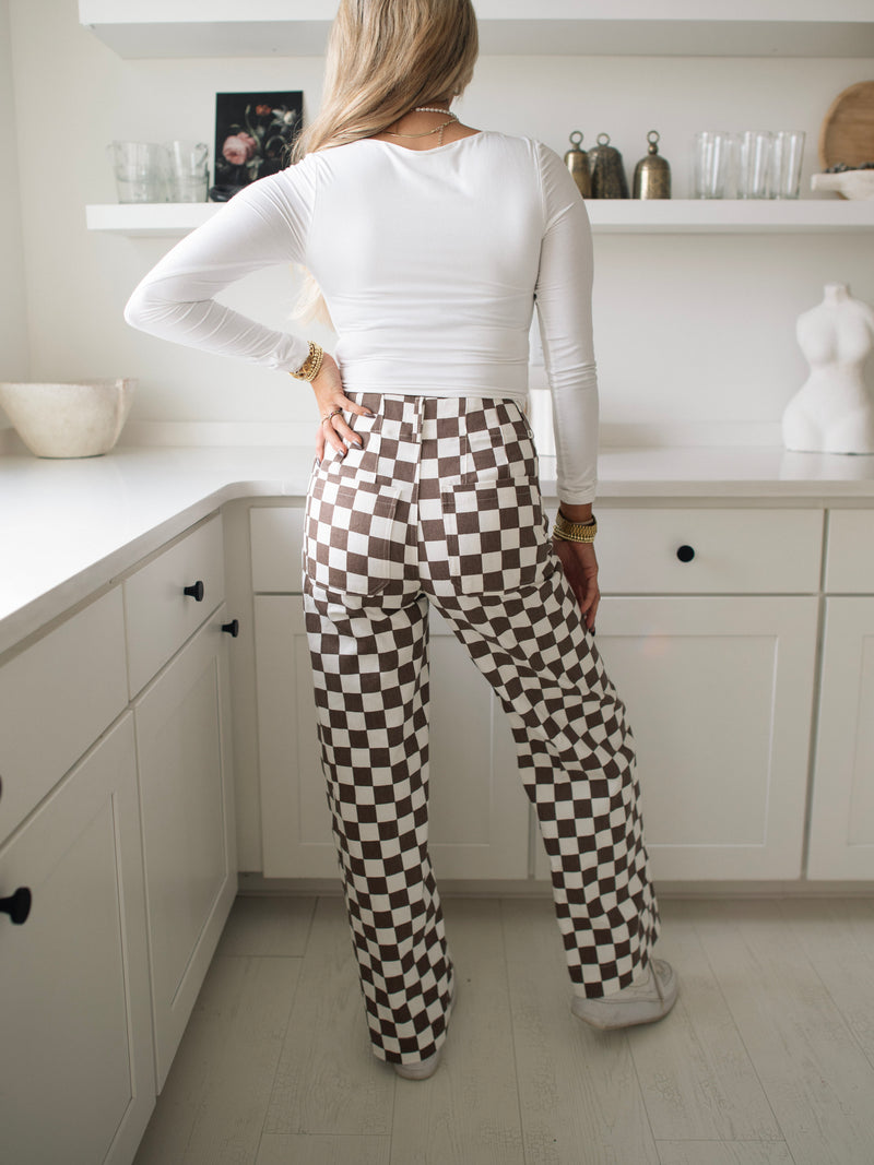 Check Me Out Gingham Pants - Brown and White