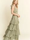 Picnic Party Dress | Gingham Tiered Midi | Olive Green