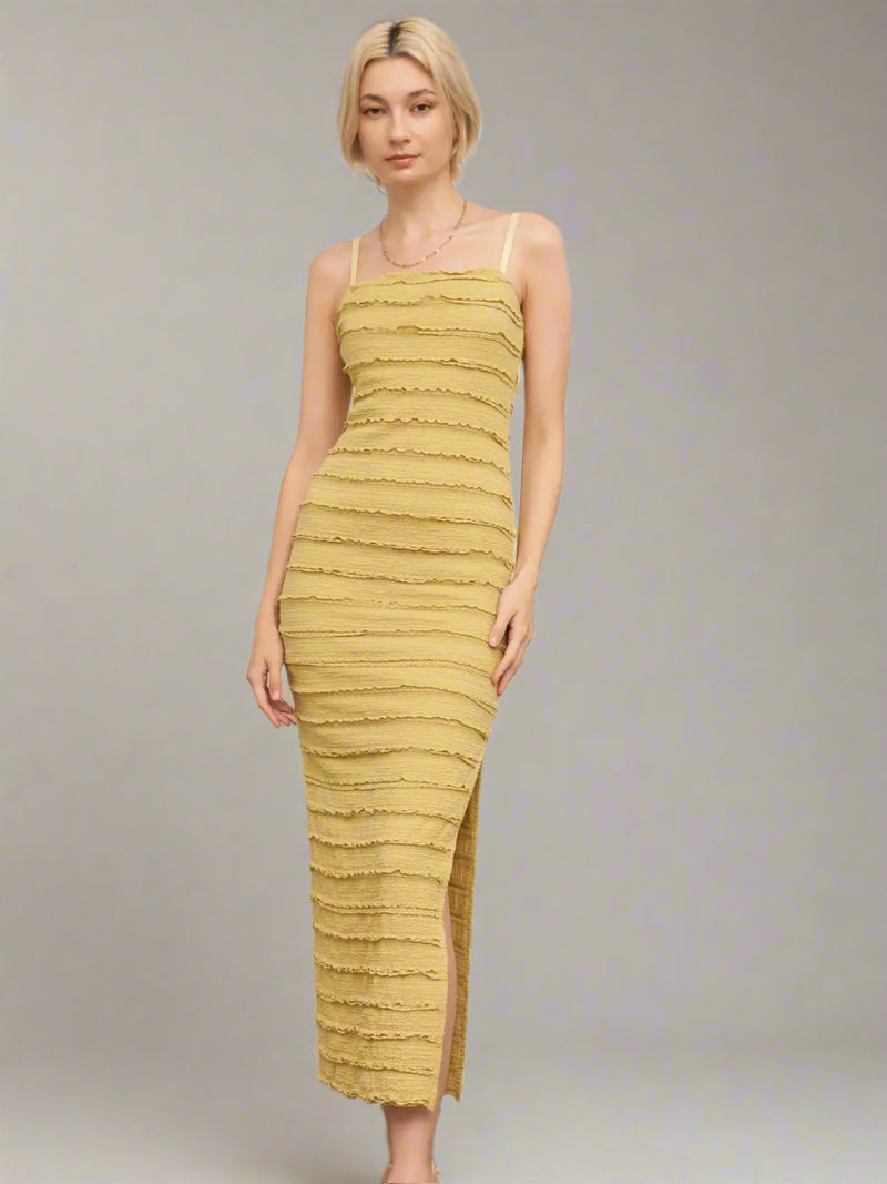 New Horizons Textured Tiered Ruffle Dress | Lime