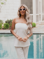 Power Moves Strapless Pinstripe Top - Ivory with Black