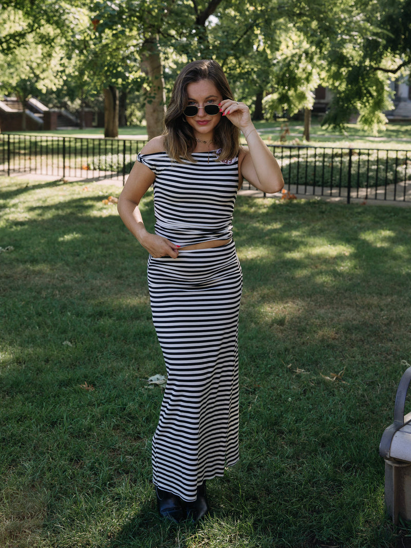 Victory Stripe Maxi Skirt | Black & White