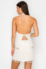 Seaside Embellished Hem Halter Top and Skirt Set | Natural