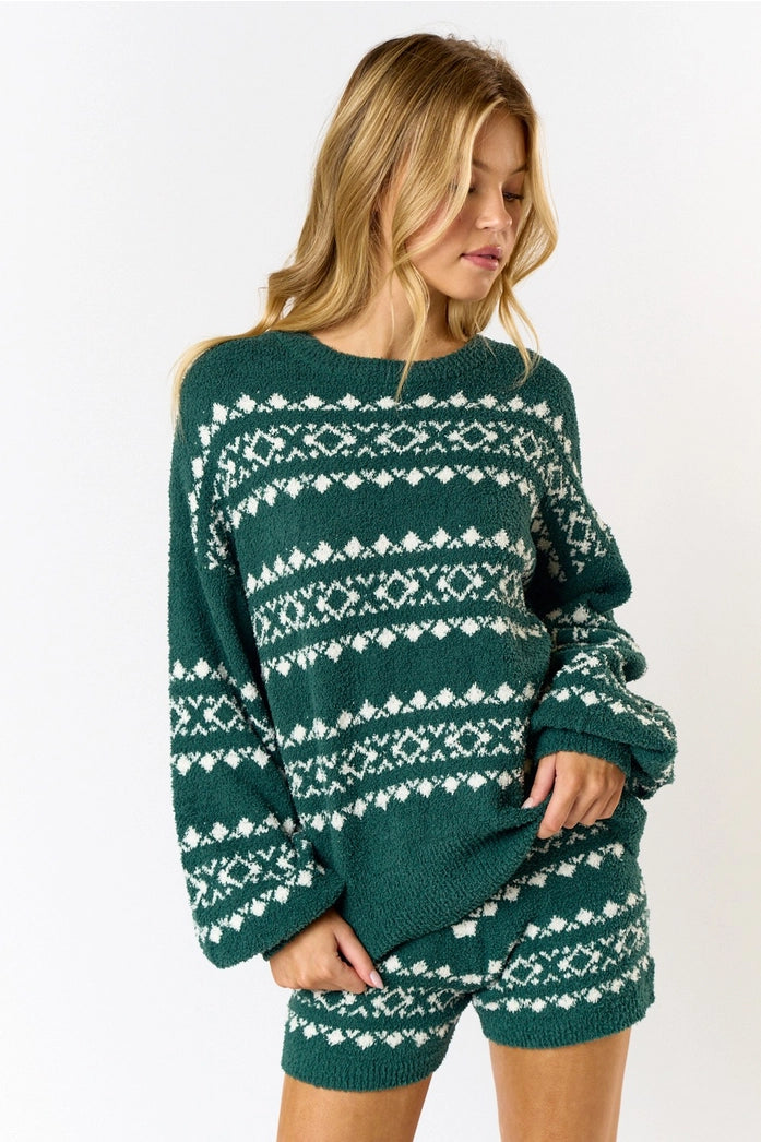 Alpine Print Loungewear Top | Hunter Green