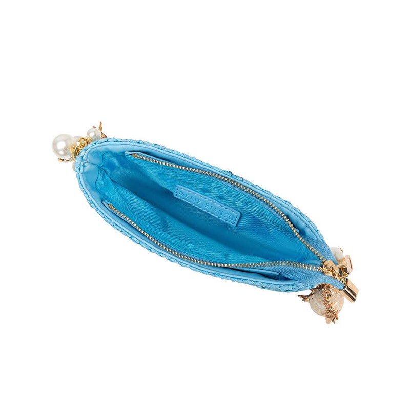 Melie Bianco - Isla Blue Small Shells Straw Top Handle Bag