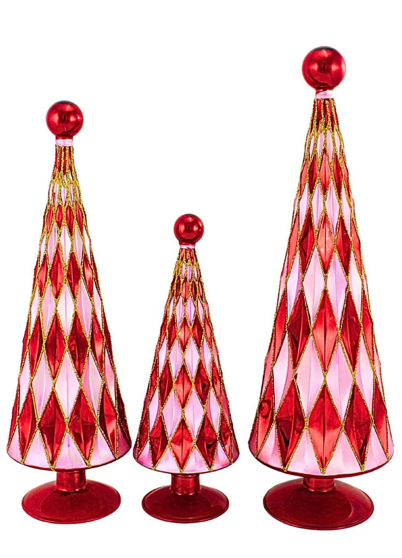 Mid Century Diamond Tree | Red Lilac | Glass | 3 Sizes Available