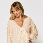 Shimmer Sequin Tie-Front Top | Cream