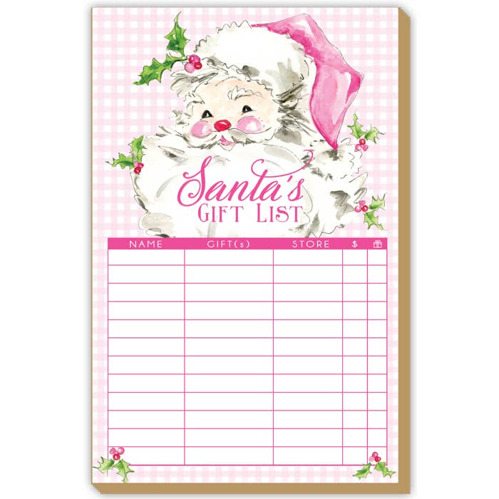 Santa's Gift List  Pink Santa Luxe Large Notepad by Rosanne Beck