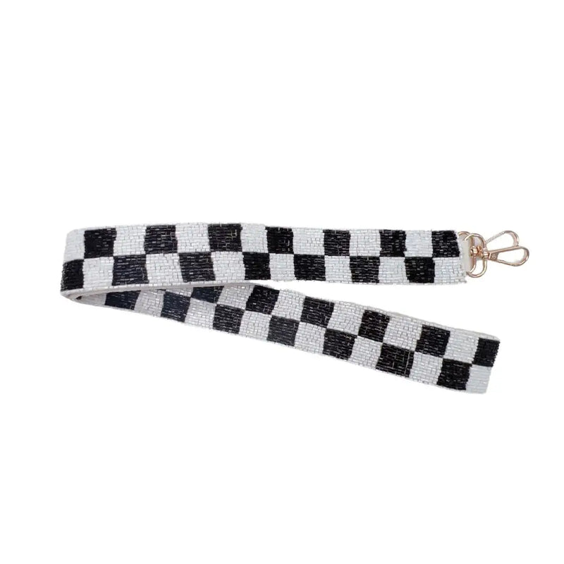 Checkered End Zone Beaded Purse Strap - Black & White