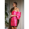 Cerise Satin Draped Off-Shoulder Dress | Hot Pink