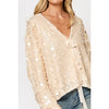 Shimmer Sequin Tie-Front Top | Cream