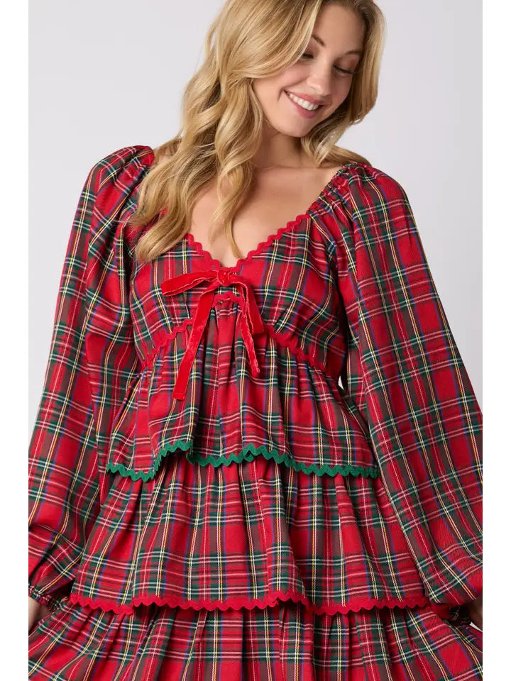 Christmas Plaid Tiered Dress | Red