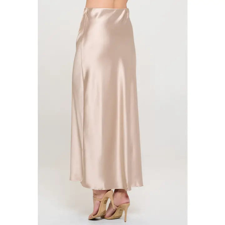 Sirena Beige Silky Satin Maxi Skirt