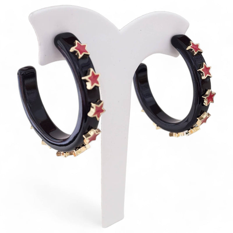 Game Day Starlight Hoop Earrings | Black & Red