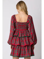 Christmas Plaid Tiered Dress | Red