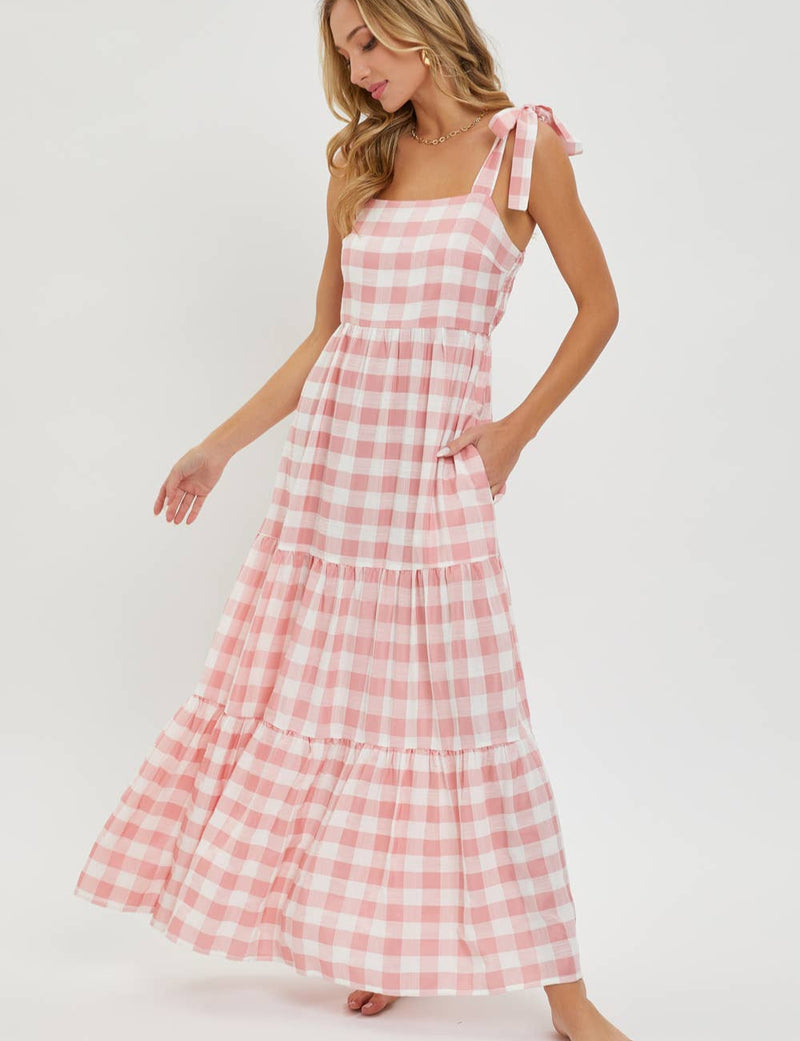 Cotton Candy Gingham Maxi Dress | Light Pink