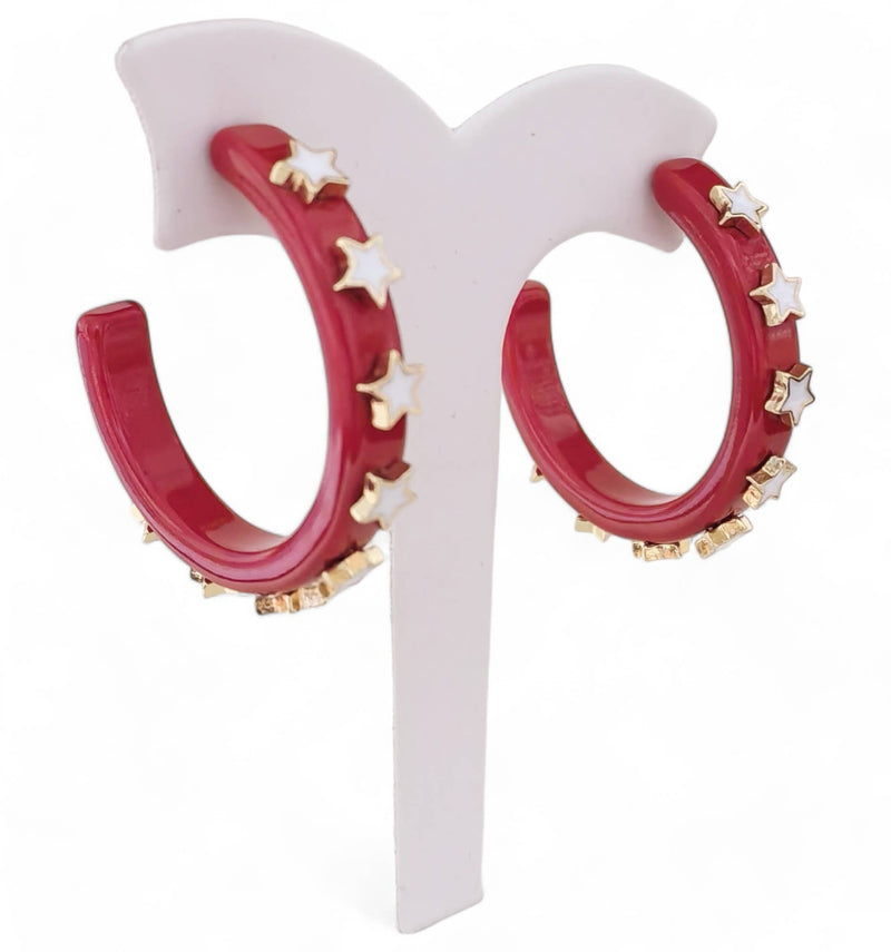 Game Day Starlight Hoop Earrings | Red & White