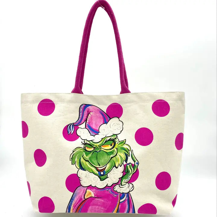 Printed Pink Green Monster Tote Bag