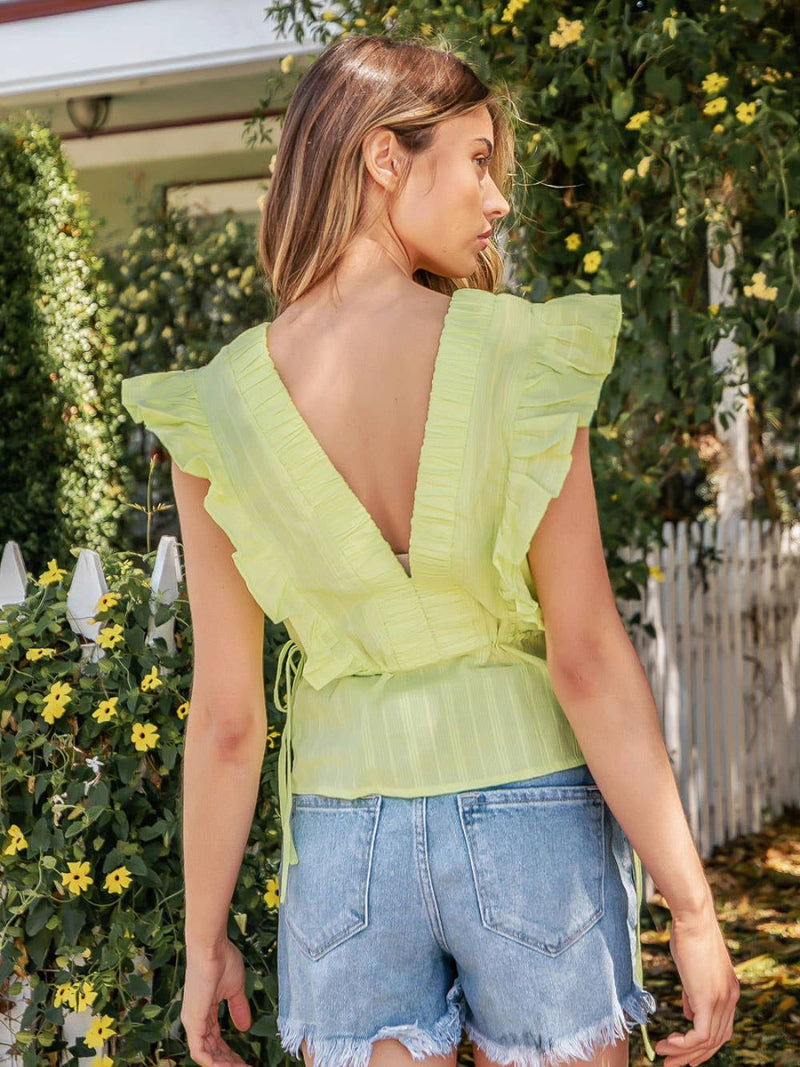 Citrus Glow Smocked Ruffle Top | Lemon Green