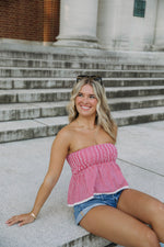 Fan Favorite Strapless Gingham Top | Red