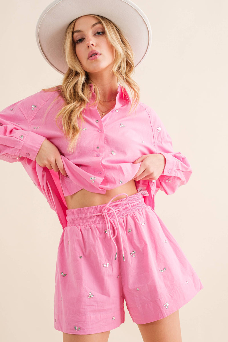 Lana Rhinestone Shorts - Pink