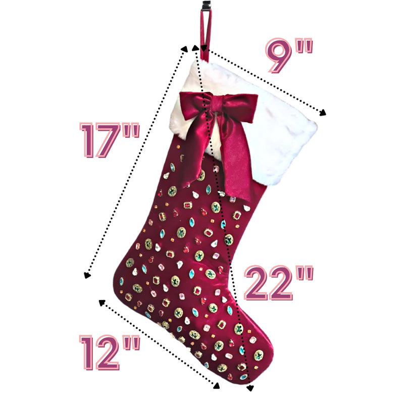 Brianna Cannon Bejeweled Velvet Christmas Stocking with Bow | Berry