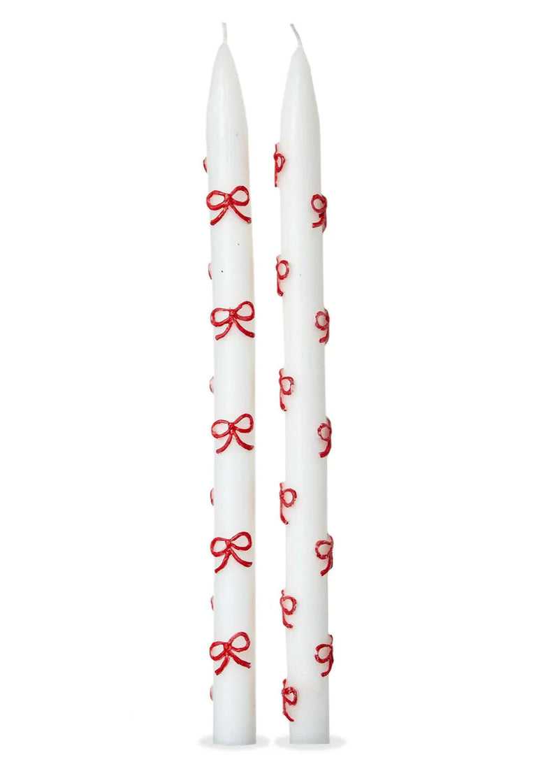 Very Merry Bow | Hand Painted Taper Candles | Set of 2