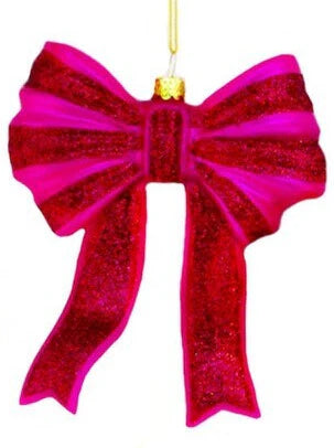 Ornament | Glittered Bow | Glass | 4 Colors Available
