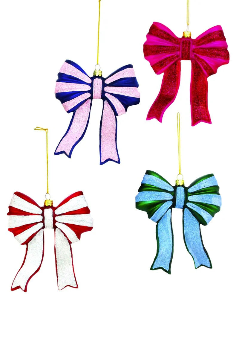 Ornament | Glittered Bow | Glass | 4 Colors Available