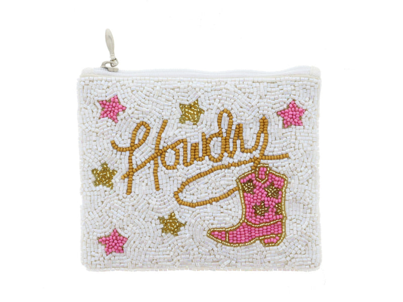Howdy Beaded Zippered Pouch or Coin Purse
