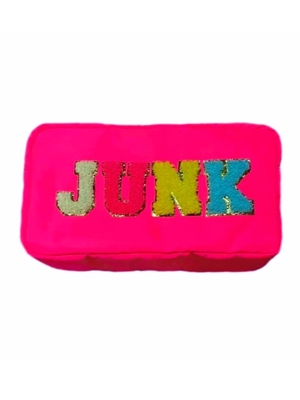 Chenille Letter JUNK Zippered Pouch Bag