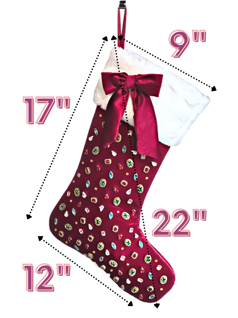 Brianna Cannon Bejeweled Velvet Christmas Stocking with Bow - Pink