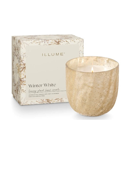 Illume Winter White Large Boxed Crackle Glass Candle