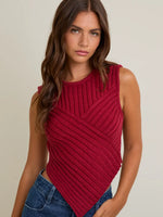 Ribbed and Ready Sleeveless Scarf Hem Sweater | Red