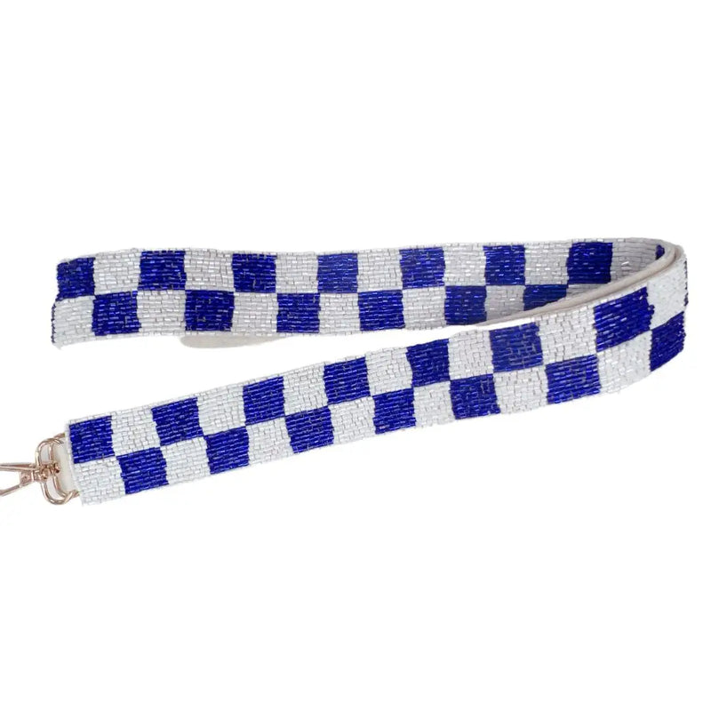 Checkered End Zone Beaded Purse Strap - Blue & White