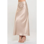 Sirena Beige Silky Satin Maxi Skirt