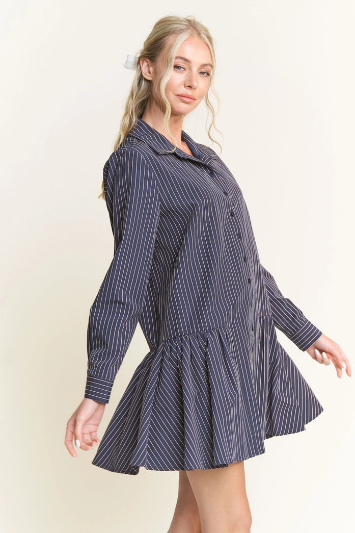 Navy Striped Collared Dress