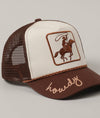 Roper Trucker Hat | Howdy Embroidery | Brown and Tan