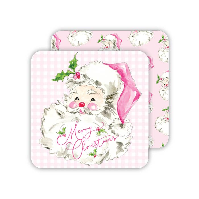 Pink Santa Pattern Paper Coaster by Roseanne Beck