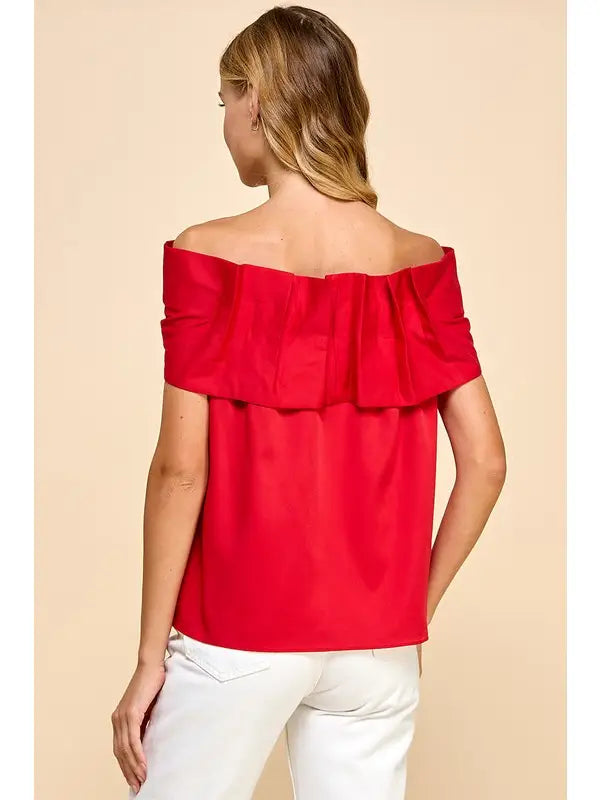 Playful Present Off-Shoulder Top | Red