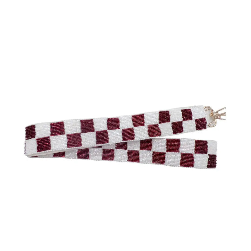 Checkered End Zone Beaded Purse Strap - Crimson & White