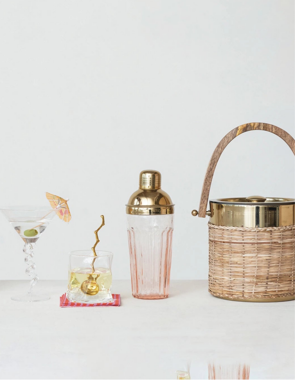 20 oz. Glass Cocktail Shaker w/ Stainless Steel Top, Pink & Gold Finish