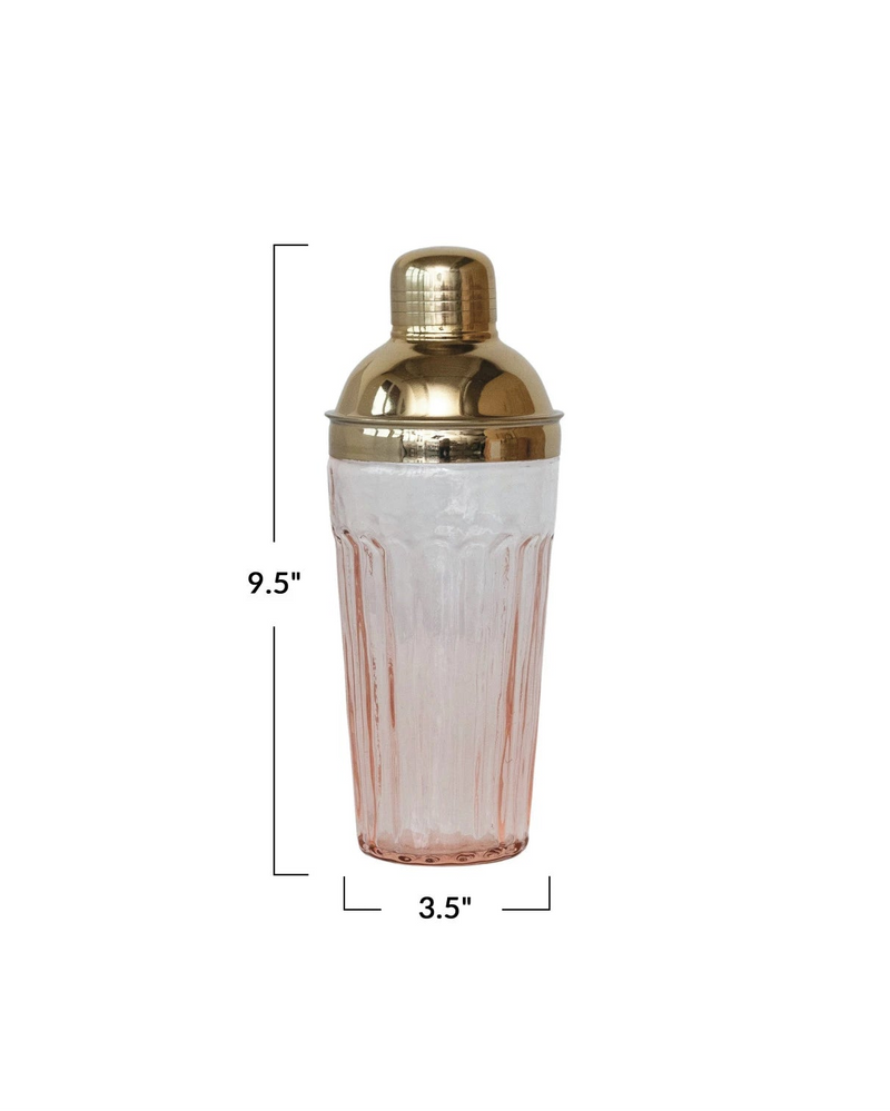 Glass Cocktail Shaker | Pink and Gold | 20 oz