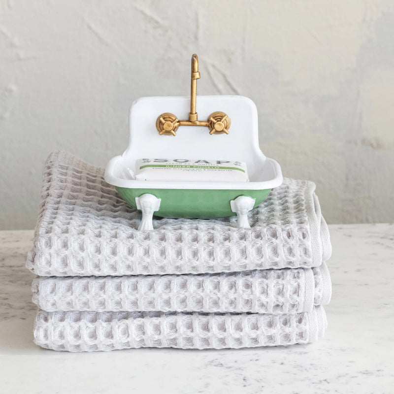 Metal Sink Soap Dish with Faucet | Green, White, Gold