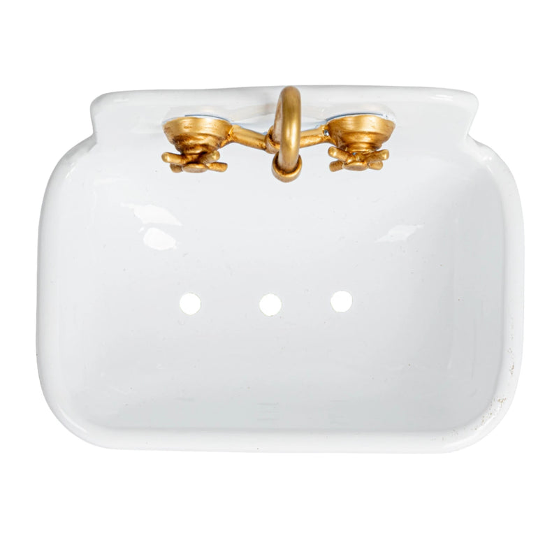 Metal Sink Soap Dish with Faucet | Green, White, Gold