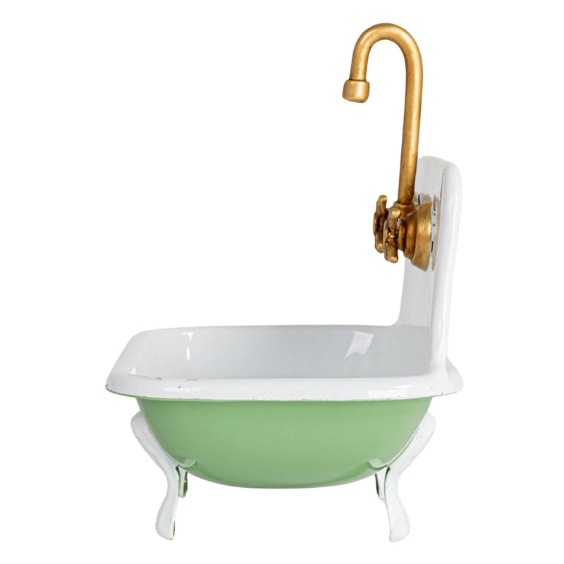 Metal Sink Soap Dish with Faucet | Green, White, Gold