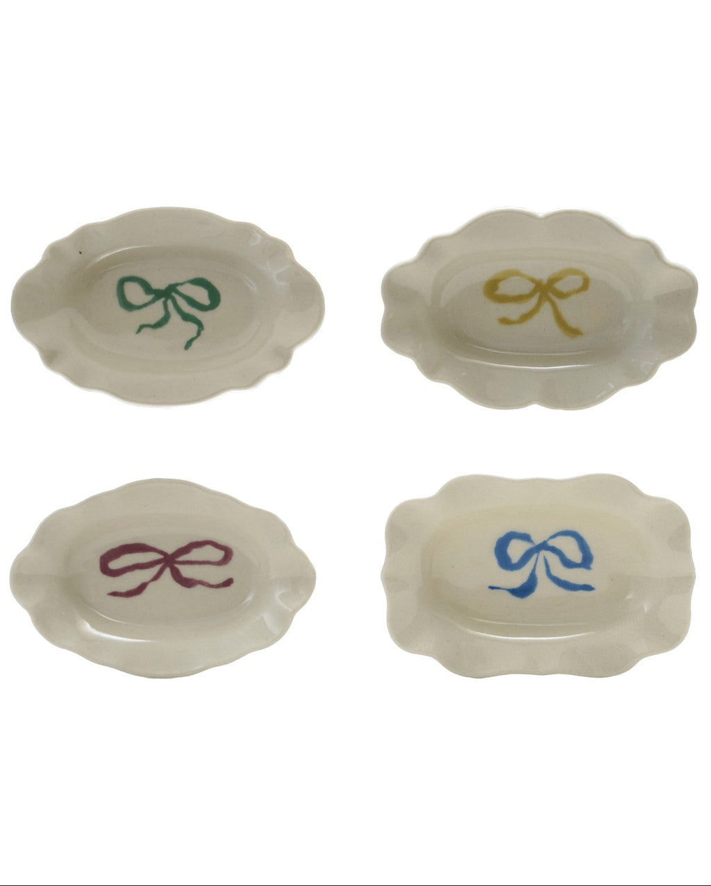 Stoneware Scalloped Dish with Bow, 4 Colors