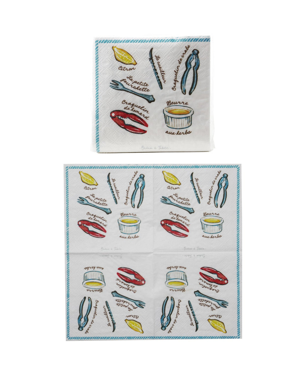 Paper Cocktail Napkins with Seafood Accoutrements (50 Pieces) ©