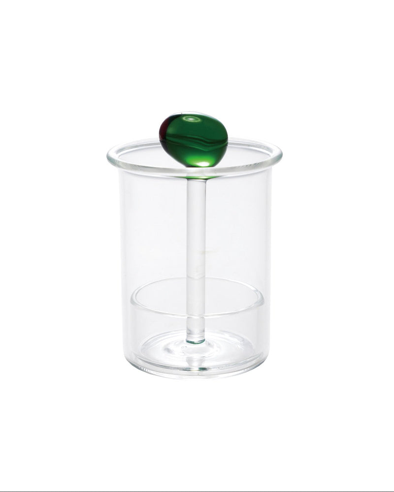 Glass Toothpick Holder with Hand-Blown Olive, Green & Red
